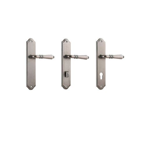 Iver Sarlat Lever Door Handle on Shouldered Backplate Distressed Nickel