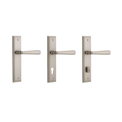 Iver Copenhagen Door Lever on Stepped Backplate Satin Nickel