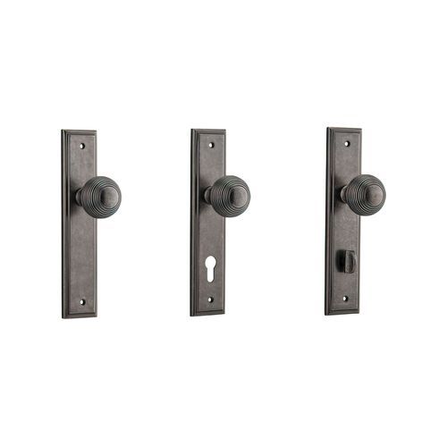 Iver Guildford Door Knob on Stepped Backplate Distressed Nickel
