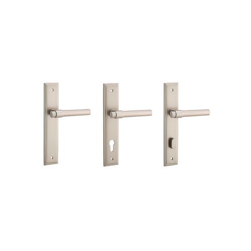 Iver Helsinki Door Lever on Stepped Backplate Satin Nickel