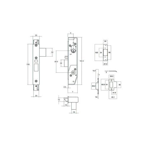 Lockwood Narrow Mortice Lock Kit Double Cyl/Handles SC