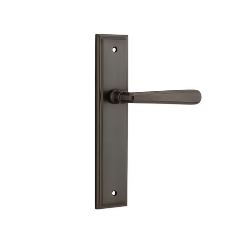 Iver Copenhagen Door Lever on Stepped Backplate Signature Brass