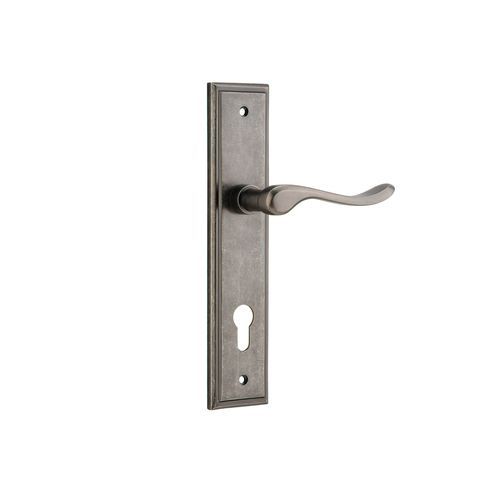 Iver Stirling Door Lever on Stepped Backplate Distressed Nickel