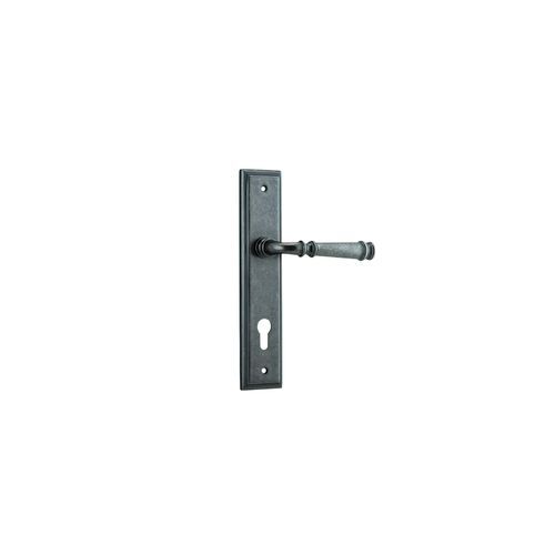 Iver Verona Door Lever on Stepped Backplate Distressed Nickel
