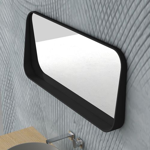 1100mm Rectangle Matte Black Mirror With Shelf