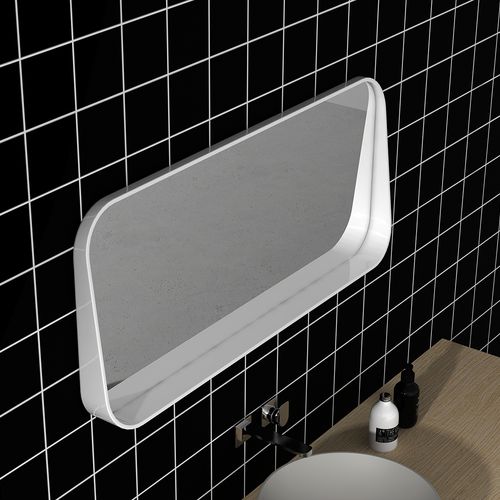 1100mm Rectangle Matte White Mirror With Shelf