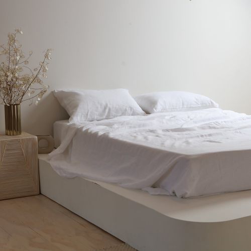 100% French Flax Linen Fitted sheet - White