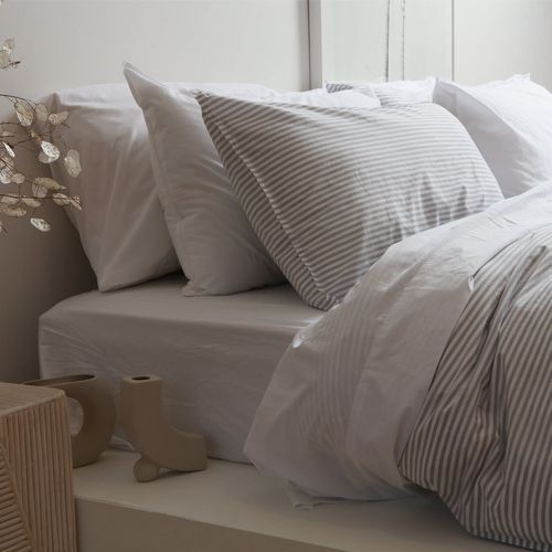100% Stonewashed Cotton Duvet Set- Wide Light Grey Stripe