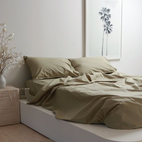 100% Stonewashed Cotton Sheet Set- Light Khaki