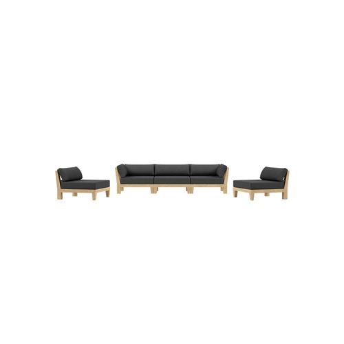 Newport Teak Outdoor Sofa with Armless Chairs - 5 Seat