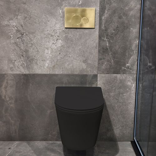 Code Pure Typhoon Wall Hung Toilet Suite | Brushed Brass Button
