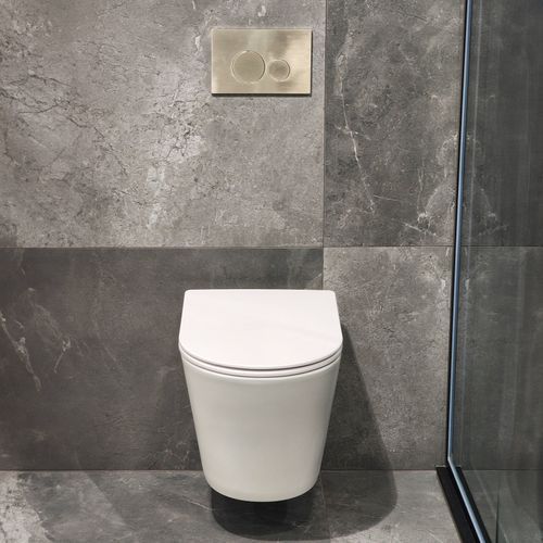 Code Pure Typhoon Wall Hung Toilet Suite X Brushed Nickel Button