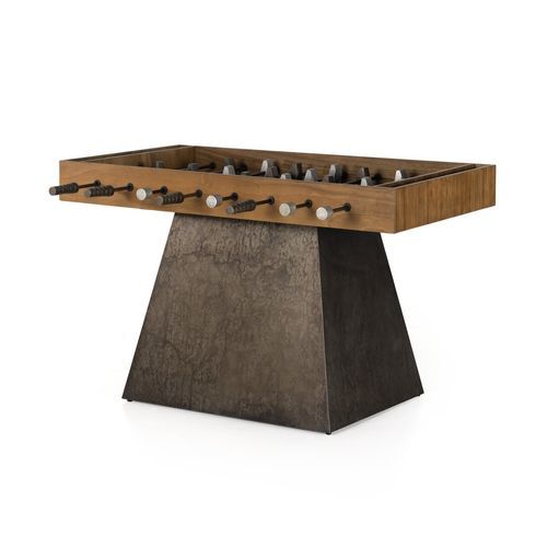 Foosball Table In Aged Metal and Natural Brown Guanacaste