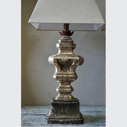 Large Italian Carved & Silvered Lamp