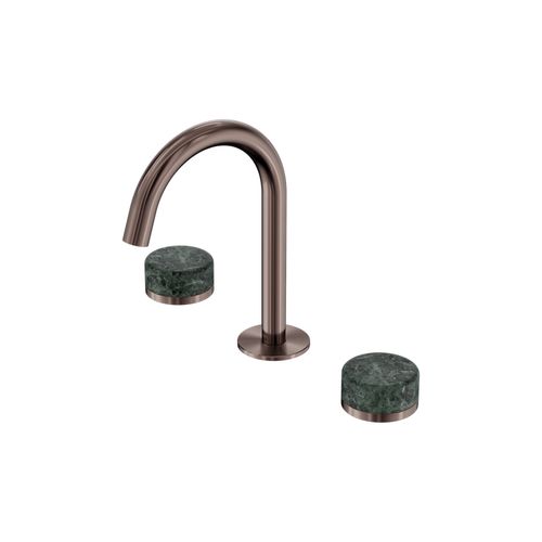 Serenity Basin Set Arc Spout With Verde Alpi Handle Brushed Bronze