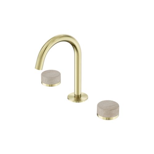 Serenity Basin Set Arc Spout With Rome Travertine Handle Brushed Gold