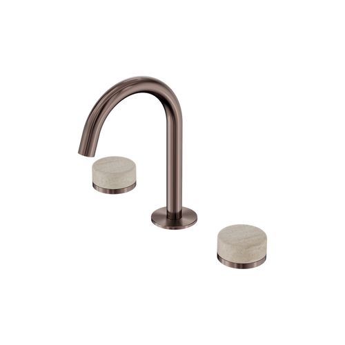 Serenity Basin Set Arc Spout With Rome Travertine Handle Brushed Bronze