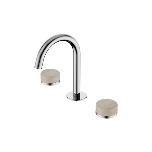 Serenity Basin Set Arc Spout With Rome Travertine Handle Chrome
