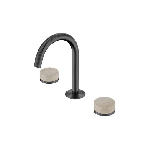 Serenity Basin Set Arc Spout With Rome Travertine Handle Gun Metal