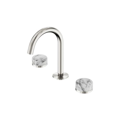 Serenity Basin Set Arc Spout With Arabescato Corchia Handle Brushed Nickel