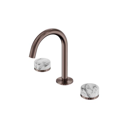 Serenity Basin Set Arc Spout With Arabescato Corchia Handle Brushed Bronze