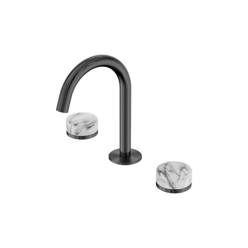 Serenity Basin Set Arc Spout With Arabescato Corchia Handle Gun Metal