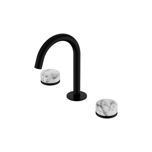 Serenity Basin Set Arc Spout With Arabescato Corchia Handle Matte Black