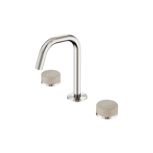Serenity Basin Set Edge Spout With Rome Travertine Handle Brushed Nickel
