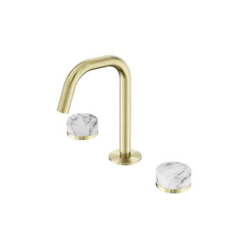 Serenity Basin Set Edge Spout With Arabescato Corchia Handle Brushed Gold