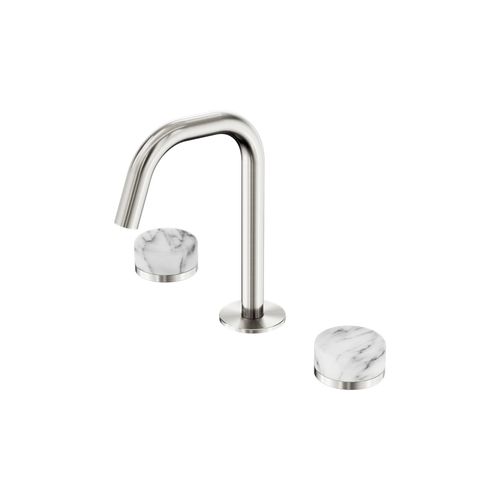 Serenity Basin Set Edge Spout With Arabescato Corchia Handle Brushed Nickel