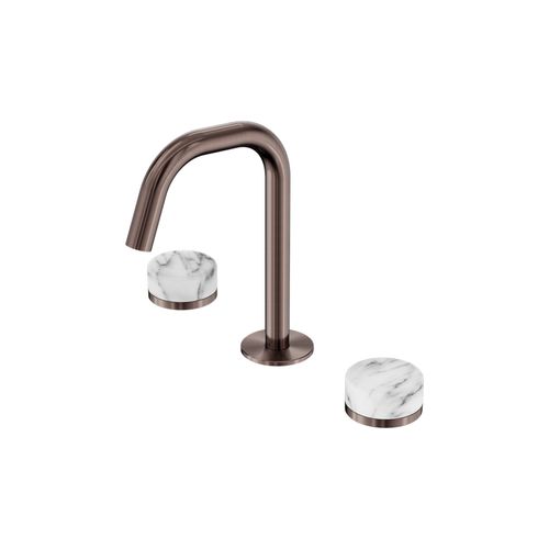 Serenity Basin Set Edge Spout With Arabescato Corchia Handle Brushed Bronze