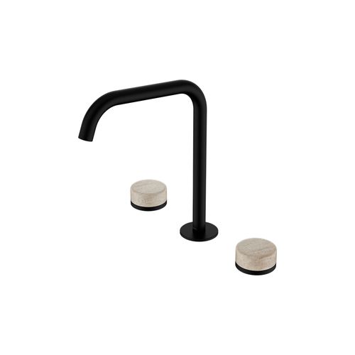 Serenity Bath/Kitchen Set Edge Spout With Rome Travertine Handle Matte Black
