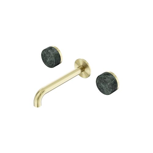 Serenity Wall Basin Set 185mm Spout With Verde Alpi Handle Brushed Gold