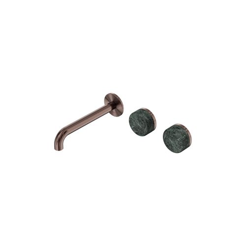 Serenity Wall Basin Set 220mm Offset Spout With Verde Alpi Handle Brushed Bronze