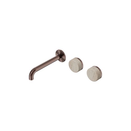 Serenity Wall Basin Set 185mm Offset Spout With Rome Travertine Handle Brushed Bronze