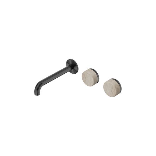 Serenity Wall Basin Set 220mm Offset Spout With Rome Travertine Handle Gun Metal