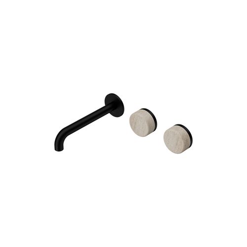 Serenity Wall Basin Set 220mm Offset Spout With Rome Travertine Handle Matte Black