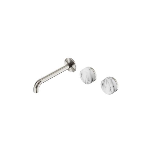 Serenity Wall Basin Set 160mm Offset Spout With Arabescato Corchia Handle Brushed Nickel