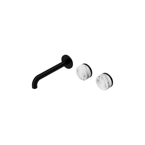Serenity Wall Basin Set 160mm Offset Spout With Arabescato Corchia Handle Matte Black