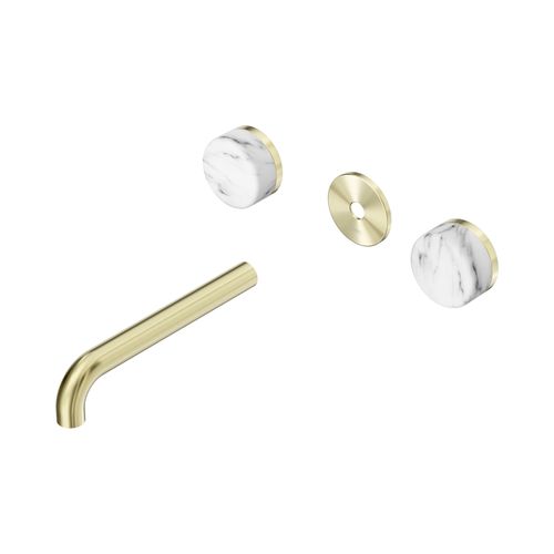 Serenity Wall Basin 185mm Spout + Arabescato Corchia Handle Brushed Gold