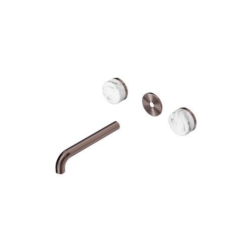 Serenity Wall Basin 185mm Spout + Arabescato Corchia Handle Brushed Bronze