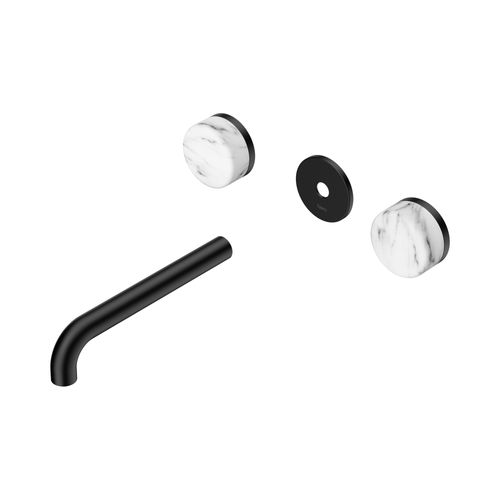 Serenity Wall Basin 185mm Spout + Arabescato Corchia Handle Matte Black