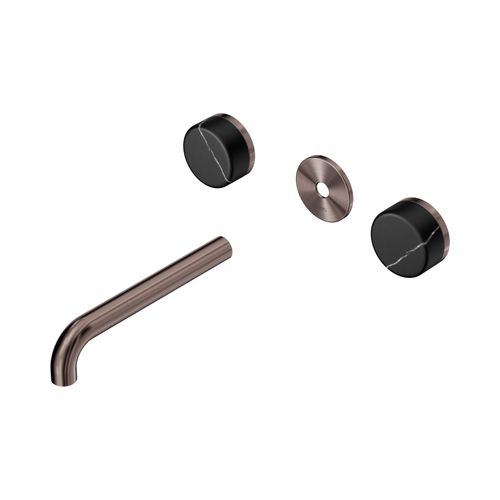Serenity Wall Basin 185mm Spout + Marquina Black Handle Brushed Bronze