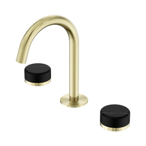 Serenity Basin Set Arc Spout With Marquina Black Handle Brushed Gold
