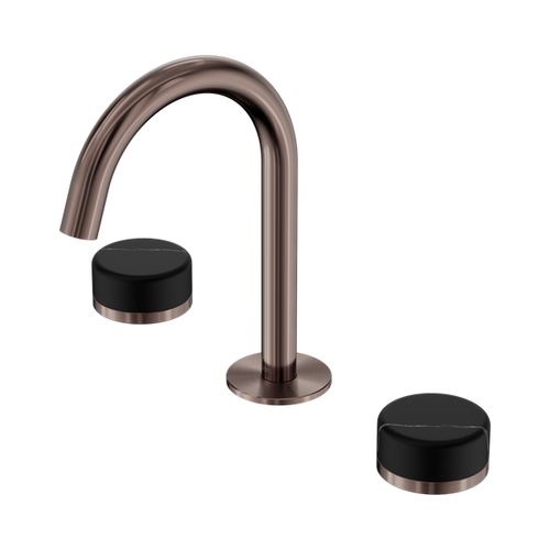 Serenity Basin Set Arc Spout With Marquina Black Handle Brushed Bronze