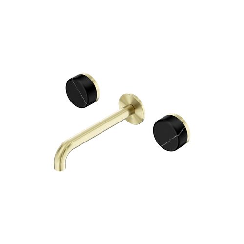 Serenity Wall Basin Set 185mm Spout With Marquina Black Handle Brushed Gold