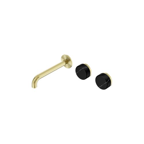 Serenity Wall Basin Set 185mm Offset Spout With Marquina Black Handle Brushed Gold