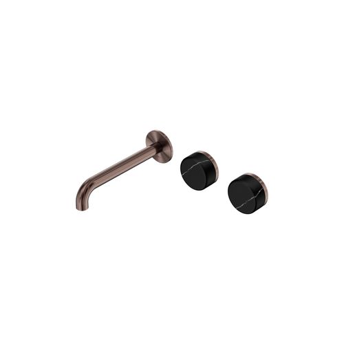 Serenity Wall Basin Set 185mm Offset Spout With Marquina Black Handle Brushed Bronze