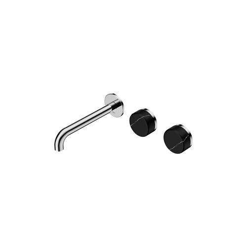 Serenity Wall Basin Set 160mm Offset Spout With Marquina Black Handle Chrome