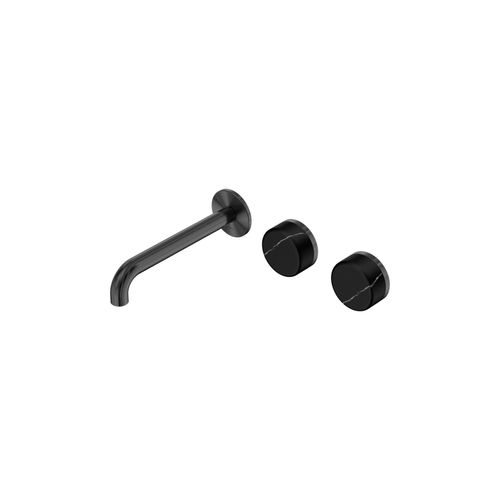 Serenity Wall Basin Set 220mm Offset Spout With Marquina Black Handle Gun Metal